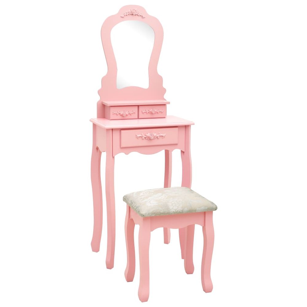 Vidaxl Toaletný stolík so stoličkou, ružový 50x59x136 cm, paulovnia